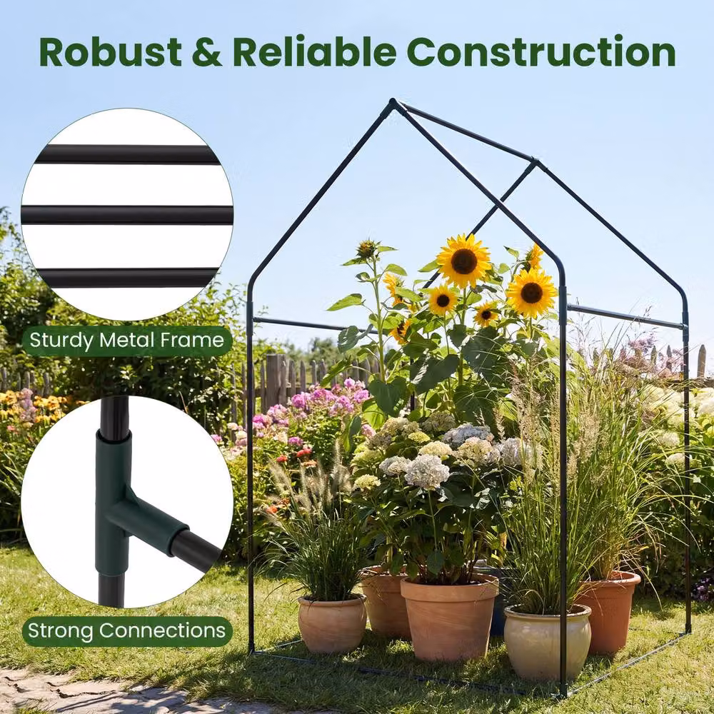 Costway Mini Transparent Outdoor Greenhouse with Metal Frame and Bottom Mat, W/D/H: 152.5 x 90.5 x 90.5 cm – 8
