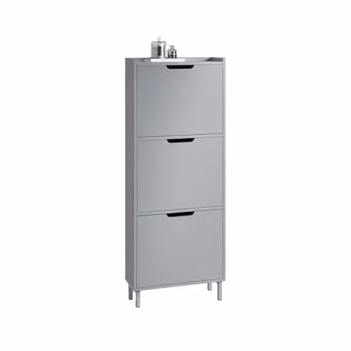 SoBuy Narrow Slim Wooden Shoe Storage Cupboard with 2 Tilting Compartments, Grey and White, W50 x D19.05 x H129 cm – 2