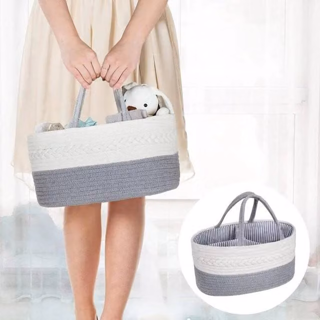 SPETLEK Stylish Large Nursery Storage Basket in Grey and White Fabric – 1