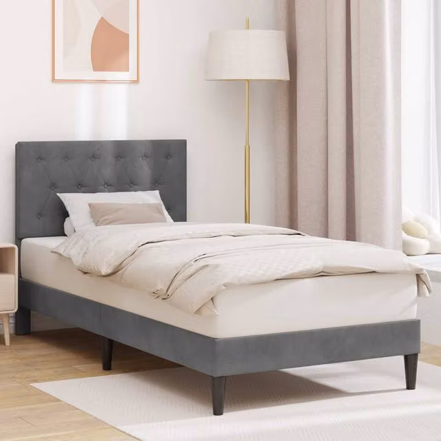 Berkfield Home Velvet Bed Frame with Headboard in Grey, W/D/H: 90 x 190 cm – 1