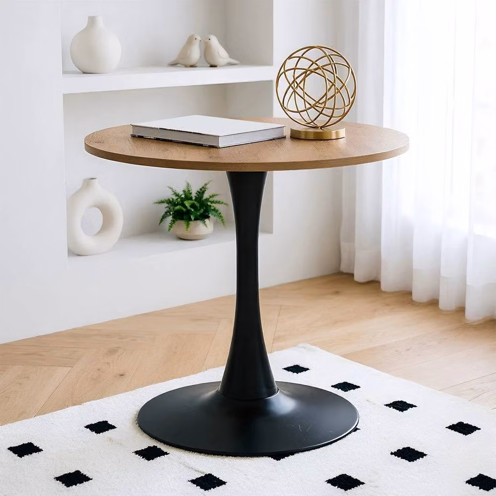 FORGEVIO Modern Round Wooden Dining Table in Brown with Black Metal Base, Dia. 70 cm, H 75 cm – 3