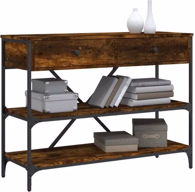 Berkfield Home Classic Console Table with Drawers and Shelves in Brown Smoked Oak – 1