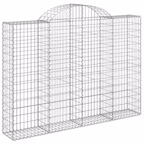 vidaXL Set of 10 Arched Gabion Baskets in Silver Galvanised Steel, W/D/H: 200 x 30 x 140/160 cm