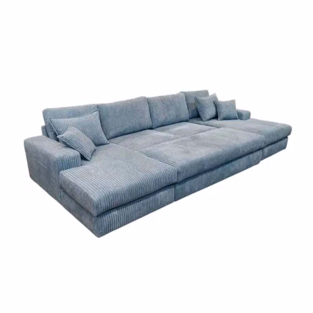 Snug Furniture Birmingham Ltd Large Double Corner L-Shape Sofa with Matching Ottoman and Scatter Cushions in Blue Jumbo Cord – 2