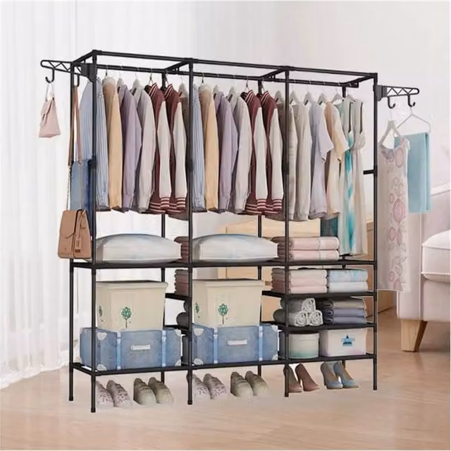 Nordara Modern Black Clothes Rail with Continuous Linear Rail, W/D/H: 100 x 60 x 170 cm – 1