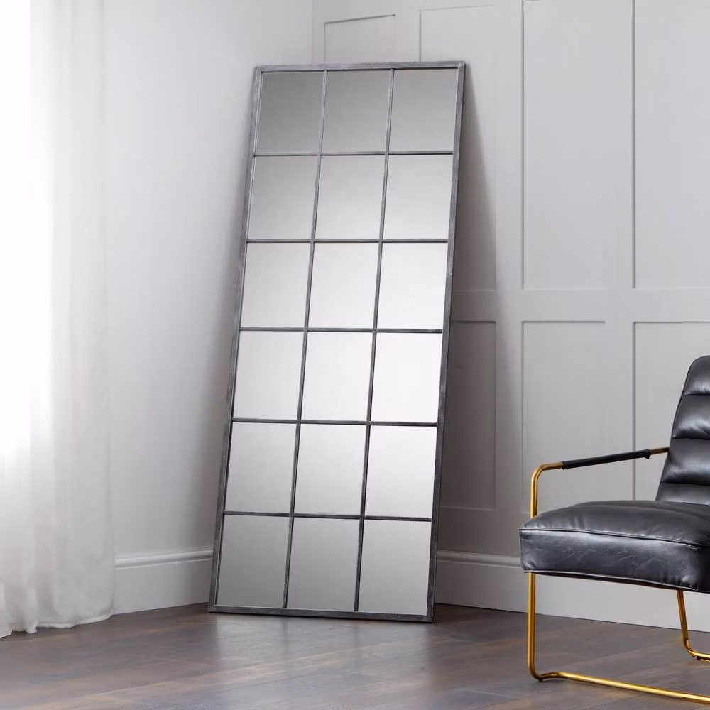 Cheshire Vetrano Large Rectangular Window Wall Mirror in Grey and White – 2