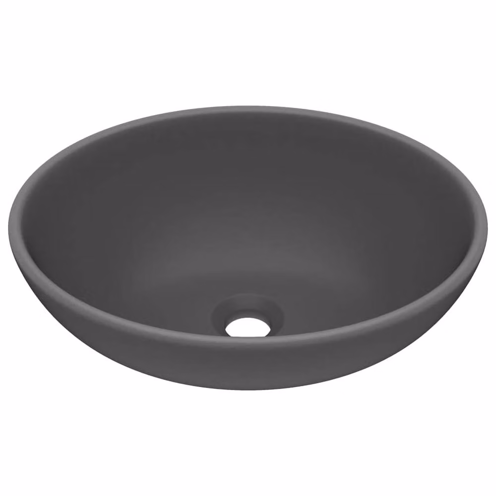 Berkfield Home Luxury Oval Ceramic Basin in Matt Dark Grey W: 40 cm, D: 33 cm – 3