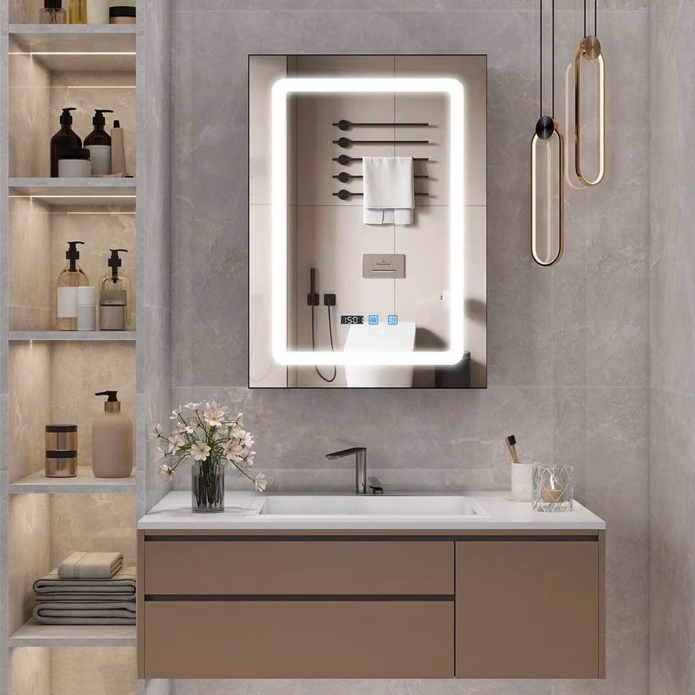 FORGEVIO Modern Wall Mounted LED Bathroom Mirror Cabinet with Shaver Socket in Matt Black – 2