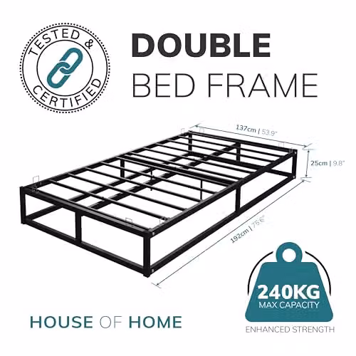 House Of Home Black Metal Platform Double Bed Frame with Under Bed Storage Space, W/D/H: 140 x 200 x 25 cm – 2