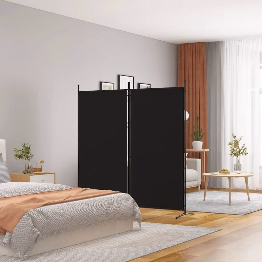 Berkfield Home 2-Panel Fabric Room Divider, Black, H 175 cm x W 180 cm – 2