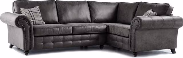 Furnishings For Less UK Oakland Charcoal Chesterfield 4 Seater L Shape Corner Sofa in Grey Synthetic Leather with Scatter Cushions