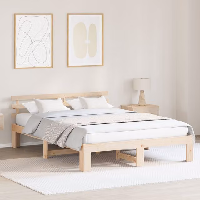 Berkfield Home Solid Pine Wood Bed Frame, Brown, W/D/H: 150 x 200 cm