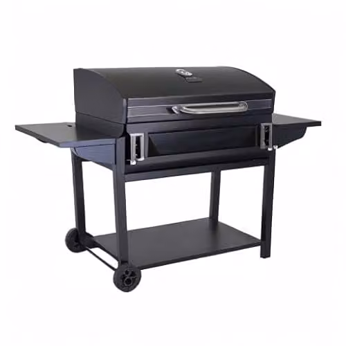 Charles Bentley Ottimo 635 Charcoal BBQ Grill in Black and Grey with Built-In Thermometer, Dual Side Tables, Hanging Storage Basket, Adjustable Charcoal Height, Removable Ash Tray and Wheels, W/D/H: 164 x 108 x 91.5 cm – 5