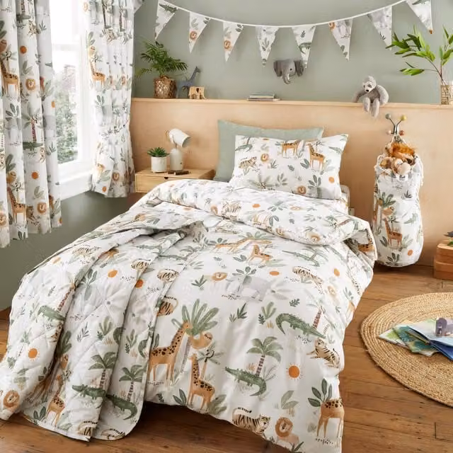 Happy Linen Company Jungle Safari Kids Reversible Duvet Cover and Pillowcase Set, White, Pillowcase: 40 x 60 cm