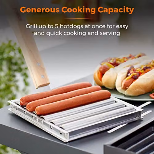 Tower T932024 BBQ Hot Dog Roller in Silver with Stainless Steel and Wooden Stay Cool Handle – 3