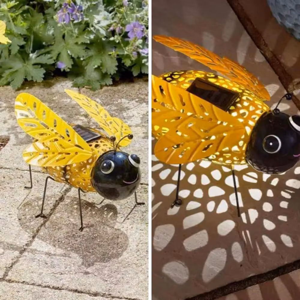 Marco Paul Yellow Solar Powered Silhouette Bumble Bee Metal Garden Ornament, Height: 26 cm – 5