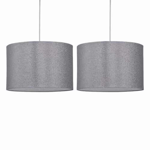 First Choice Lighting Set of 2 Round Fabric Pendant Lightshades in Silver and Grey Glitter, Diameter: 25 cm – 1