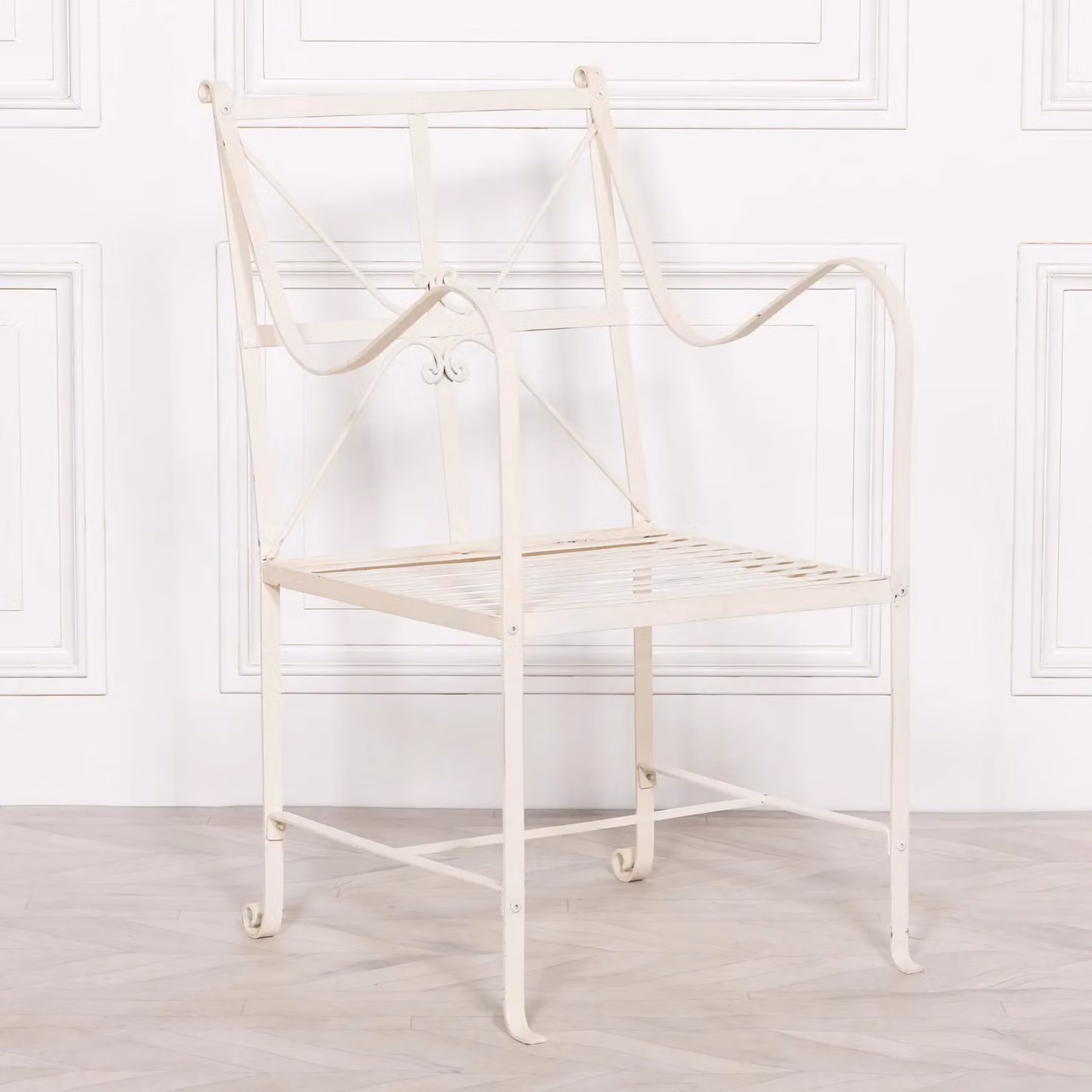 Glasstone Off-White and Beige Distressed Metal Garden Dining Chair – 3