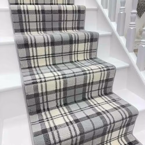 runrug Tartan Stair Runner in Grey, W: 100 cm, L: 660 cm