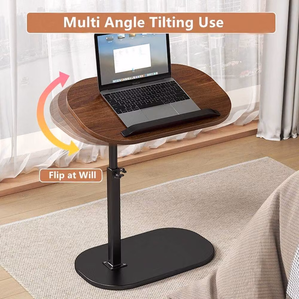 FORGEVIO Modern Brown Side Table with Tilting Top and Height Adjustable Central Column for Living Room or Bedroom – 4