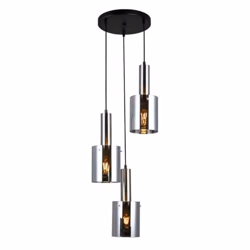 Netlighting Modern Suspended Pendant Light with Grey Glass Shades and Silver Metal Finish, 3 x E27 – 1
