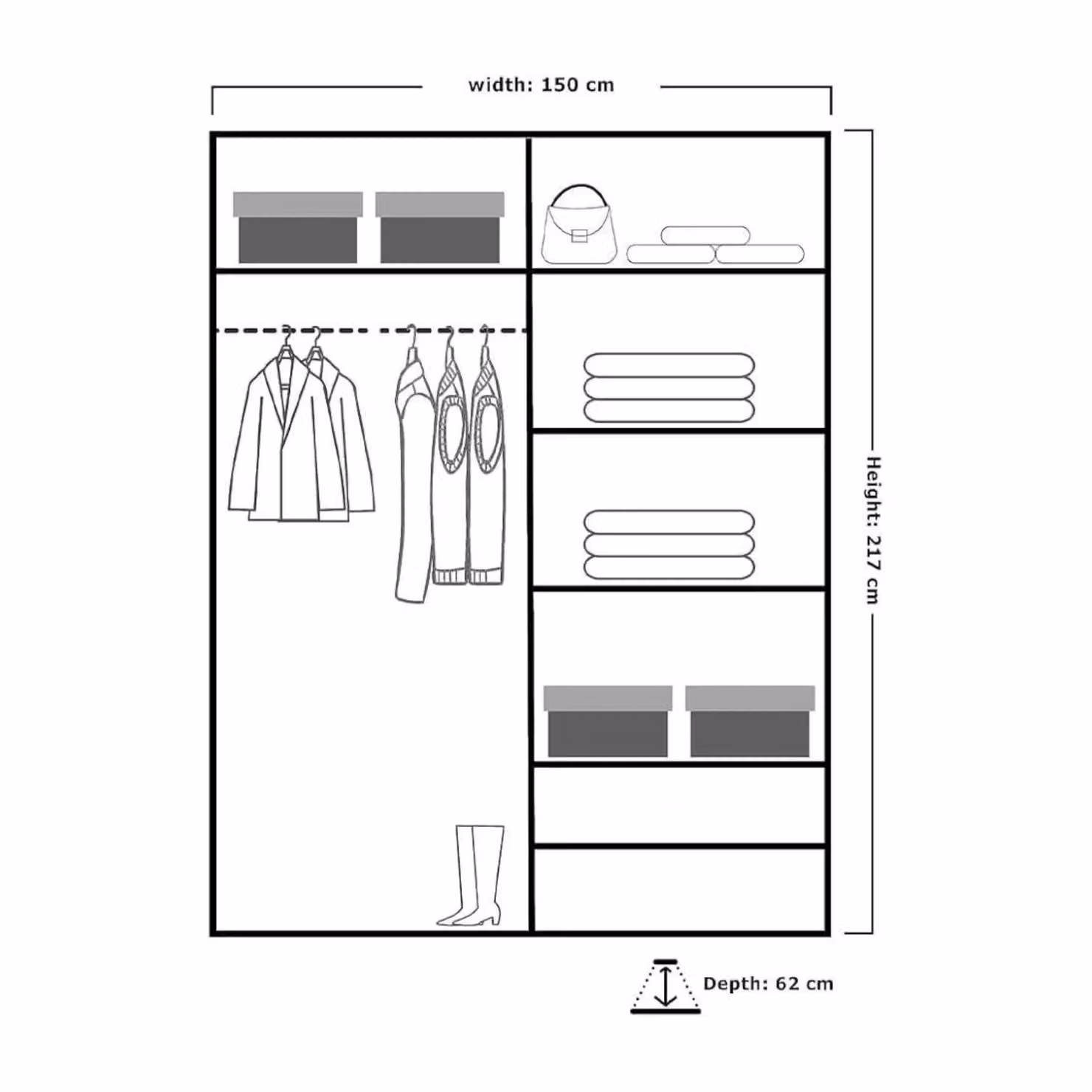 Sliding Wardrobes 4U Double Mirror Sliding Door Wardrobe with LED Light, White, W: 150 cm, H: 217 cm – 3