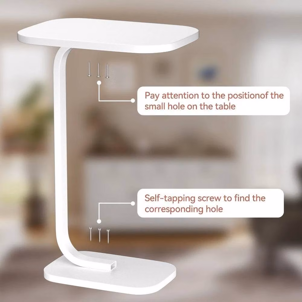PAWNORA C-Shaped Adjustable Sofa Side Table in White – 2