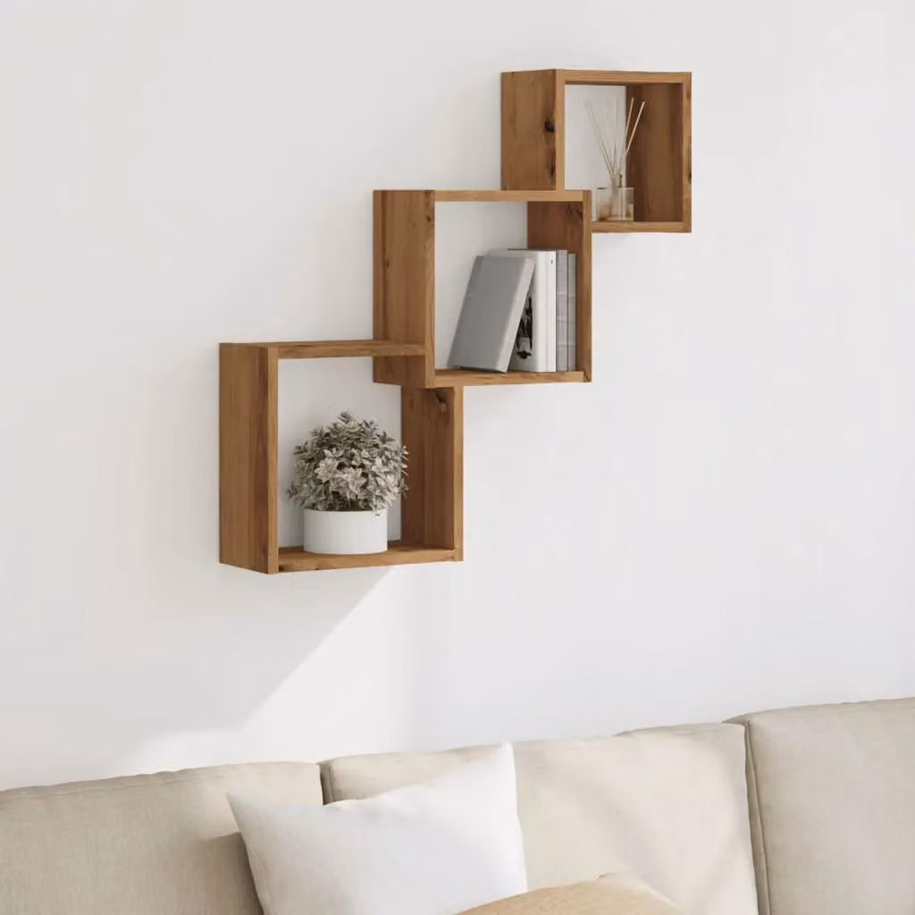 Berkfield Home Artisan Oak Wall Cube Shelves, Brown, W/D/H: 68 x 15 x 68 cm – 2