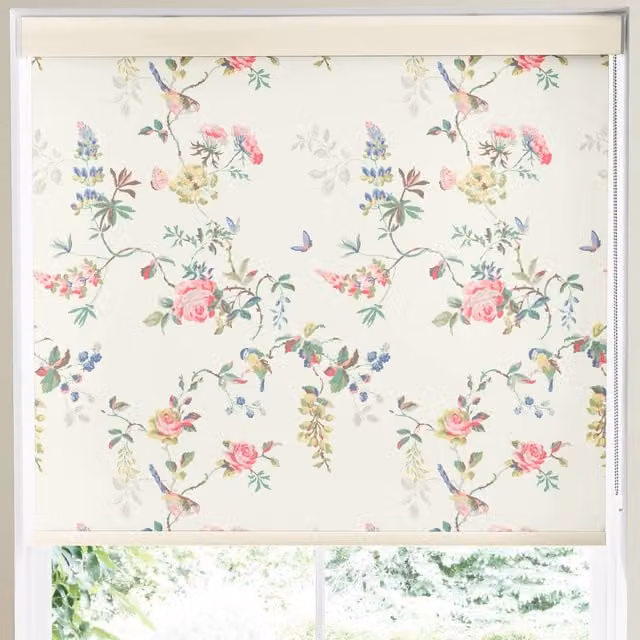 Cath Kidston Birds and Roses Made to Measure Floral Roller Blind, Multicolour and White