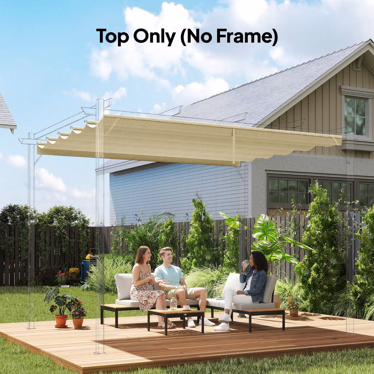 Outsunny Retractable Pergola Shade Cover Replacement Canopy in Cream White, W 400 cm x D 260 cm – 2
