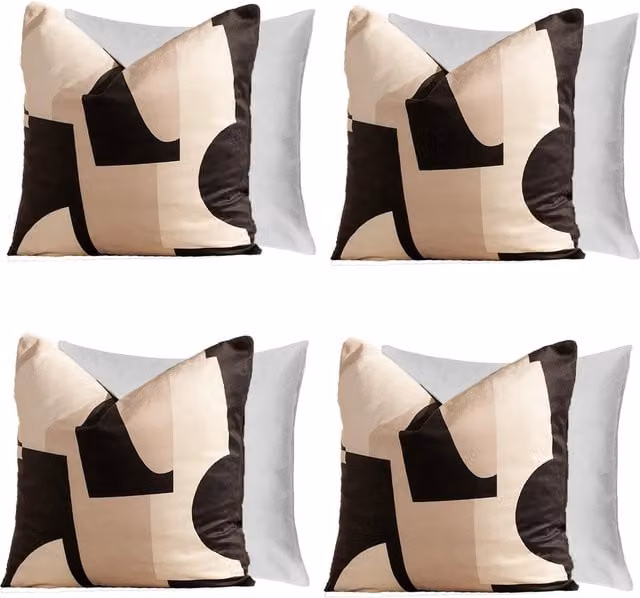OHS Set of 4 Abstract Velvet Print Square Cushion Covers in Black, W x H: 45 x 45 cm – 1