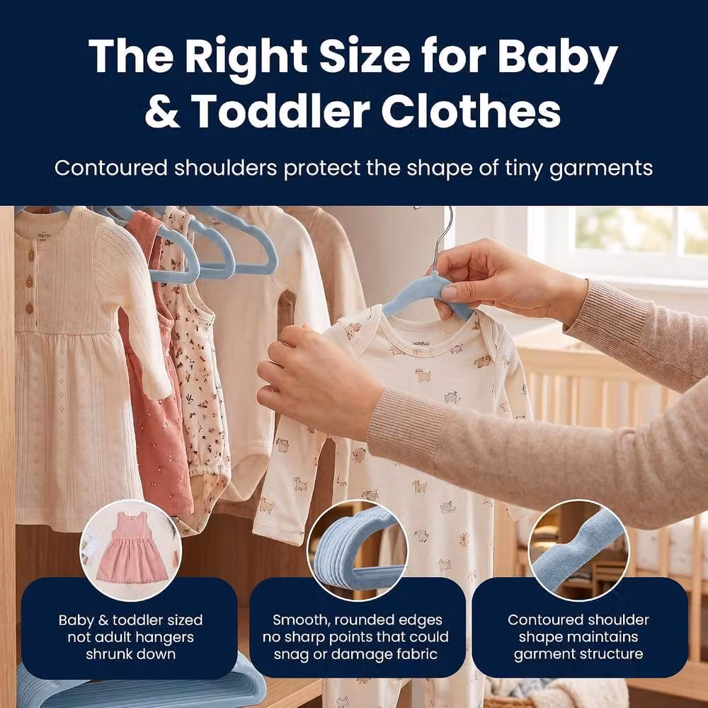 Sasha Morel Blue Velvet Baby Clothes Hangers with Swivel Hooks, 30 Pack – 5