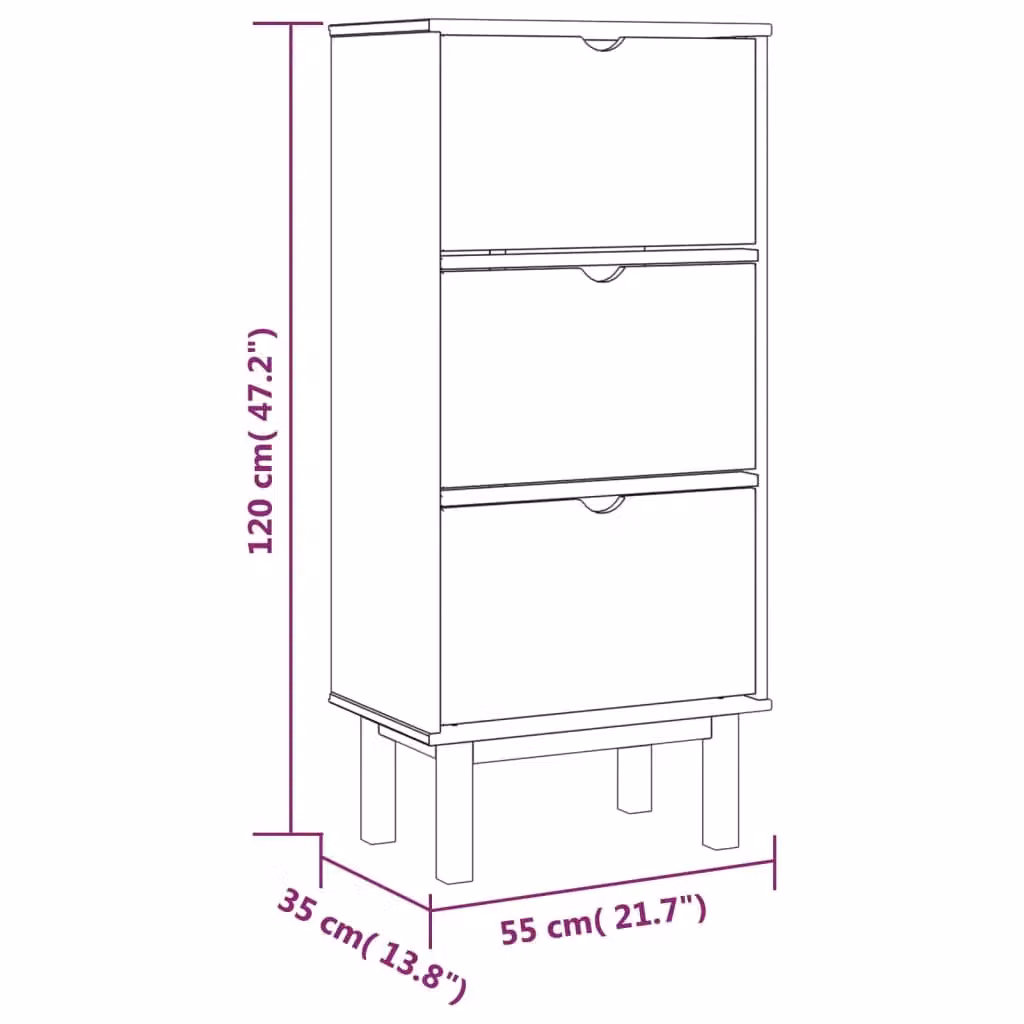 Berkfield Home OTTA Shoe Cabinet with 3 Drawers and Tilting Compartments in Brown and Grey Solid Pine – 2
