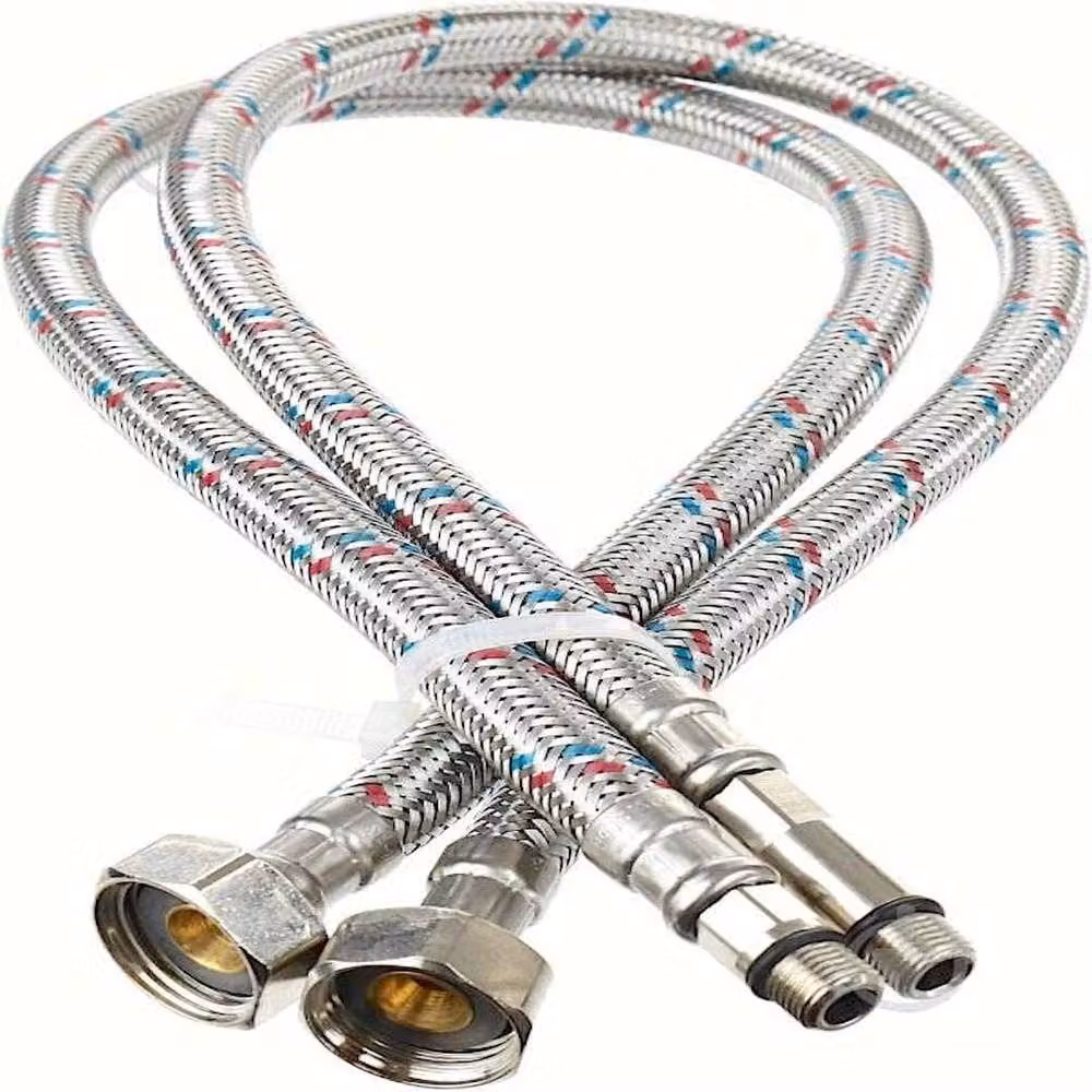 ATEK Pair of Silver Braided Flexible Tap Connectors, 100 cm, M10 x 1/2 BSP – 2