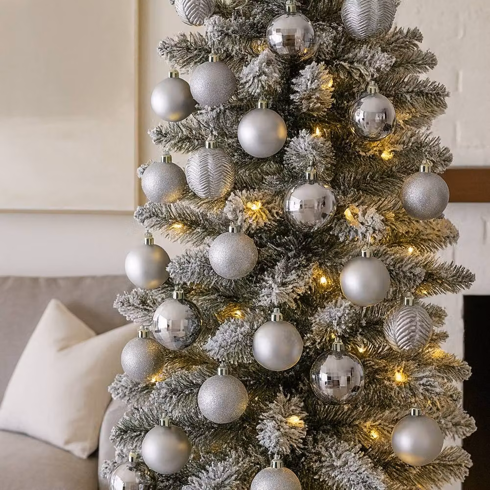 Neo Set of 36 Silver Round Plastic Christmas Tree Bauble Ornaments – 2