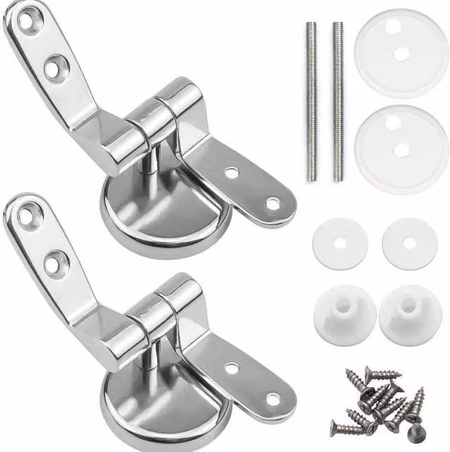 NESTLUNE Universal WC Toilet Seat Hinge Replacement Set, 2 Pieces, Silver/Chrome