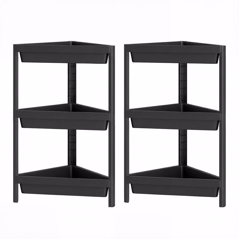 Costway 2-Piece Black 3-Tier Detachable Corner Shower Caddy Freestanding Bathroom Standing Shelves – 3