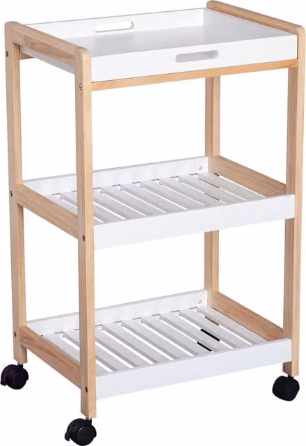 HOMCOM 3-Tier Mobile Kitchen Trolley Cart with Storage Shelves and Rolling Wheels, White, W/D/H: 46 x 35 x 74.5 cm