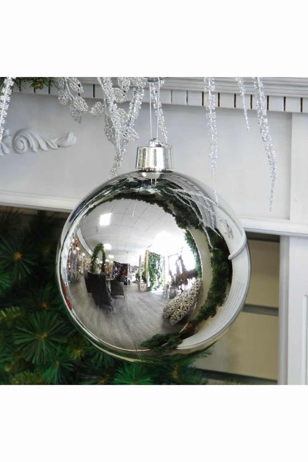 KDMD Silver Shiny Shatterproof Round Christmas Bauble, Diameter: 25 cm – 2
