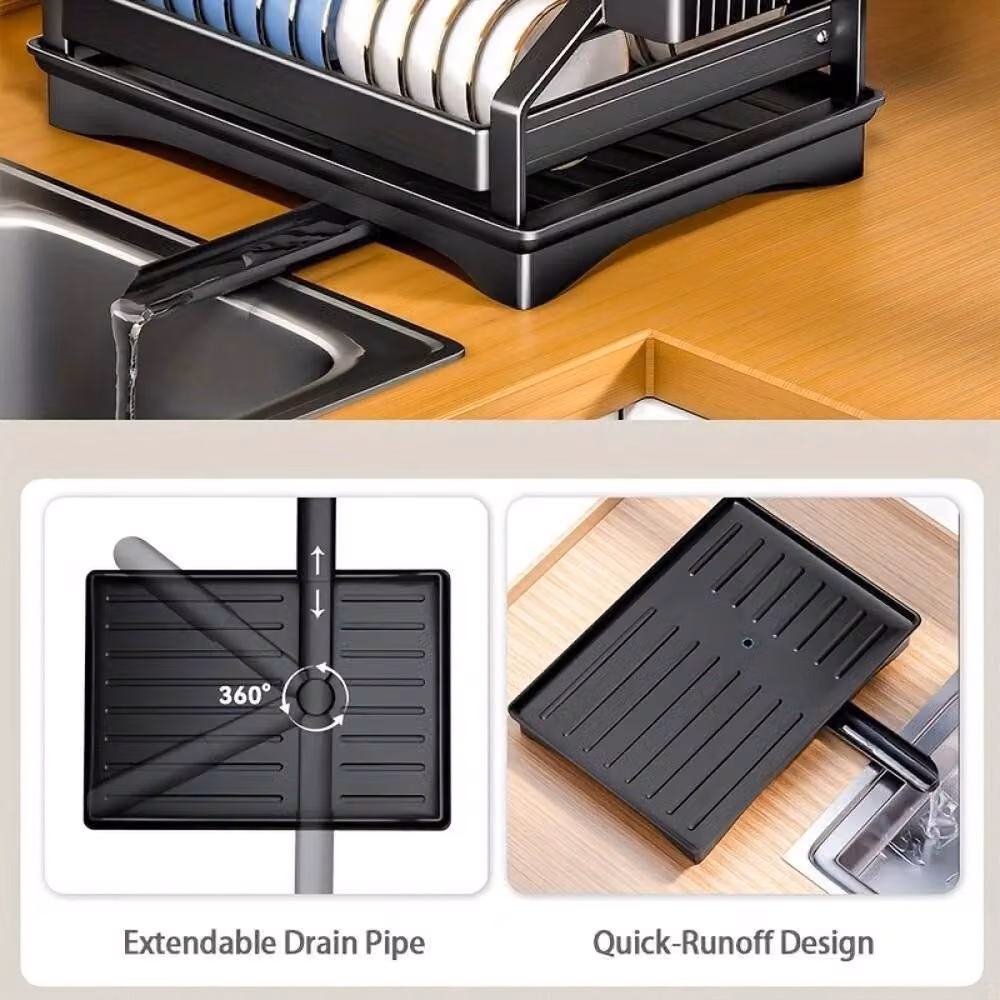 NESTLUNE Black 2 Tier Dish Drainer Rack with Cutlery Holder – 5