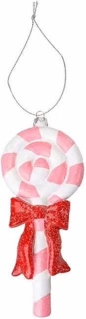 VFM e-Store Pink Striped Glass Lollipop Christmas Tree Ornament, H 18.6 x W 7.6 x D 2 cm