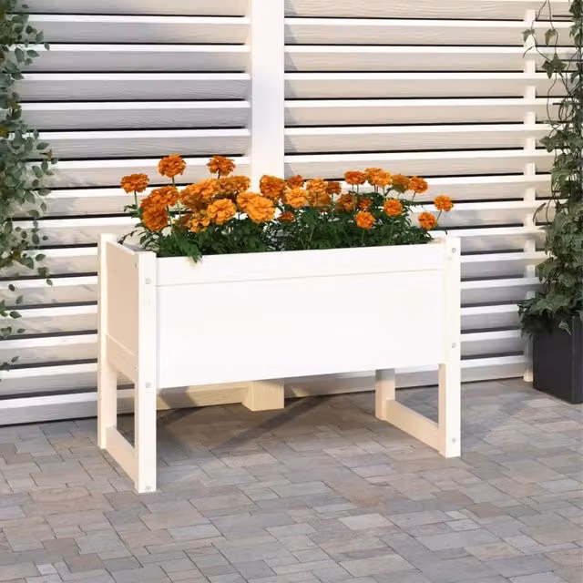 Berkfield Home White Wood Planter Tub W: 78 cm, D: 40 cm, H: 52 cm – 1