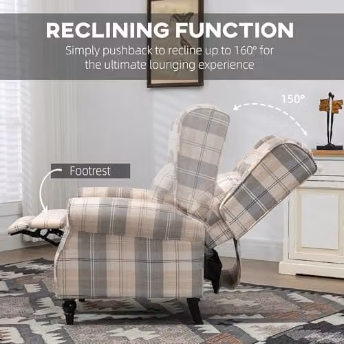 HOMCOM Wingback Recliner Armchair in Beige with Rubberwood Legs and Metal Frame for your Living Room – 3