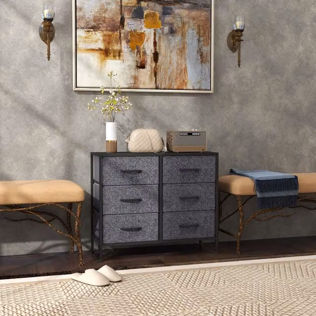 HOMCOM 8 Drawer Fabric Chest of Drawers with Wooden Top in Black – 1