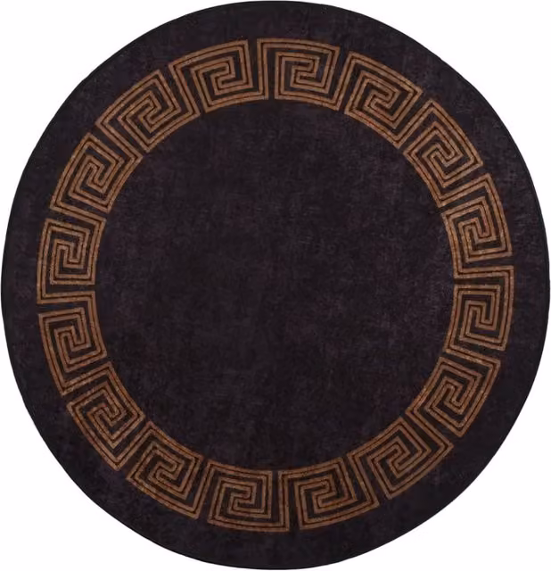 Berkfield Home Art Deco Washable Round Anti Slip Rug in Black and Gold, Diameter: 100 cm – 1