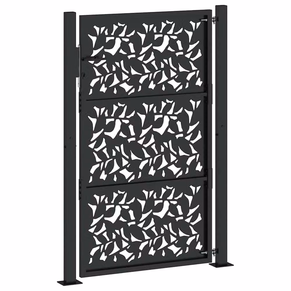 Berkfield Home Black Steel Garden Gate with Leaf Design, W: 105 cm, H: 155 cm – 5