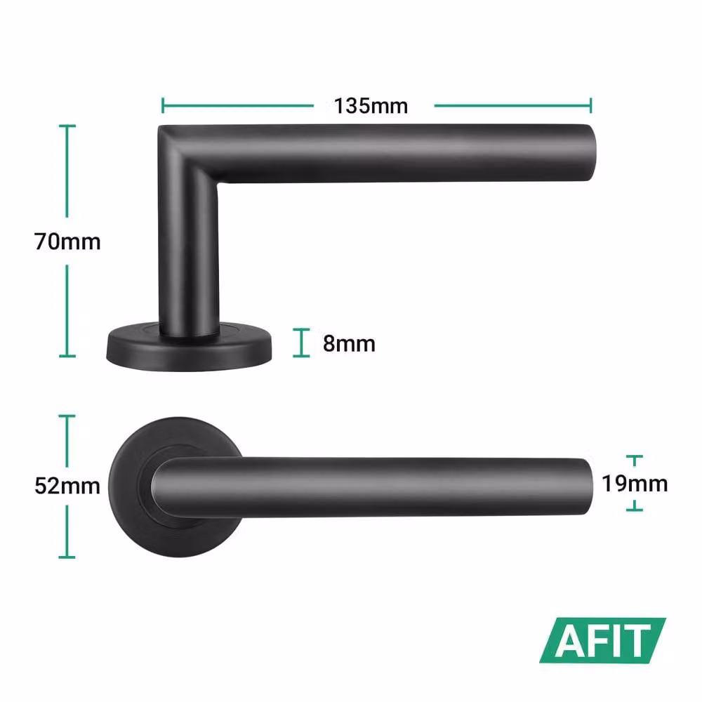 AFIT Matt Black Stainless Steel Lever on Rose Door Handles and Latch Kit, W/D/H: 15 x 15 x 7 cm – 2