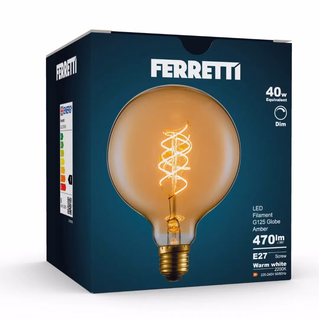 Ferretti G80 Amber Globe E27 LED Spiral Filament Dimmable Bulb Pack of 3 in Transparent Glass – 2