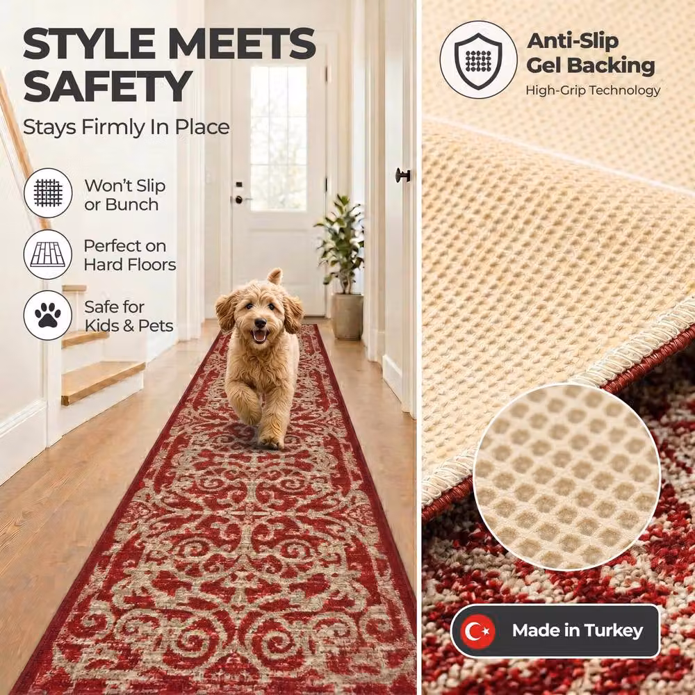 Bravich LTD Filigree Hallway Runner Rug, Red, W: 66 cm x L: 91 cm – 5