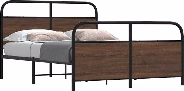 Berkfield Home Metal Bed Frame in Brown Oak, W: 140 cm, L: 200 cm – 1